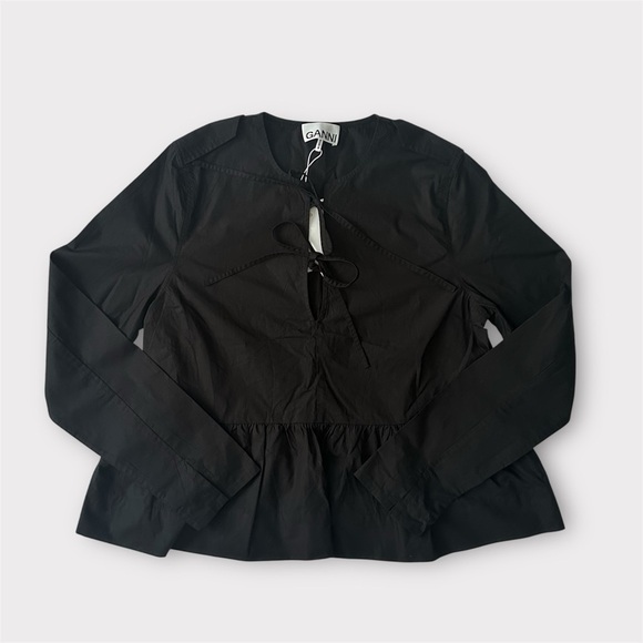 NWT💕 GANNI Cotton Poplin Tie String Peplum Blouse Top - SZ 34 (XS) - Picture 6 of 7